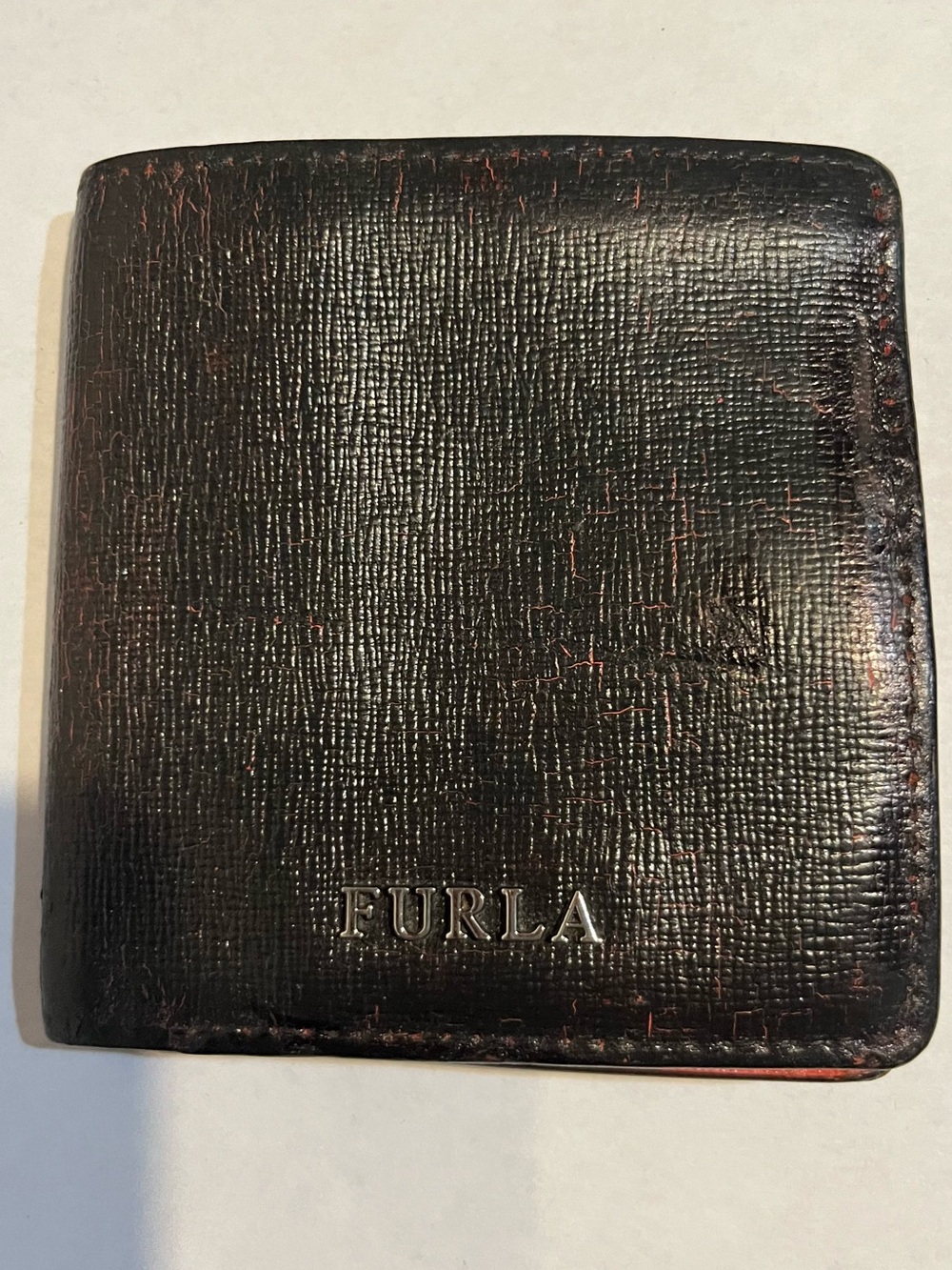 Furla  Leather Bifold Wallet in Dark Brown with Red Accents